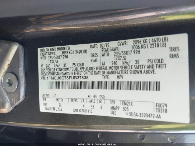 Ford 2015 2015 1FMCU0G78FUB37835 Image 9