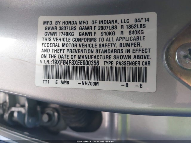 Honda lea2 2014 19XFB4F3XEE000356 Image 9