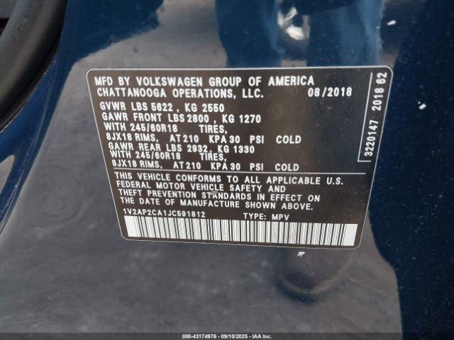 2018 VOLKSWAGEN ATLAS 1V2AP2CA1JC591812 Photo 8