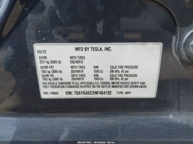 2022 TESLA MODEL Y 7SAYGAEE2NF484192 Photo 8