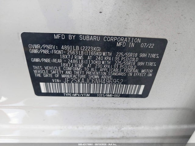 Subaru na u5 2022 JF2SKAJC6NH496952 Image 9