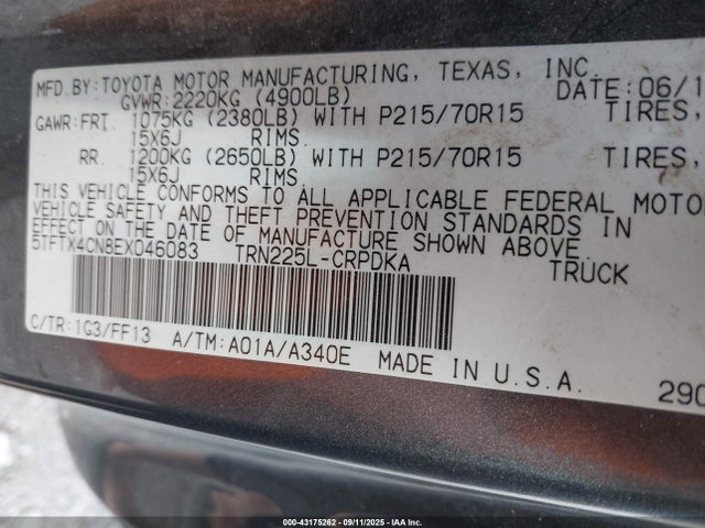 Toyota 2tr-fe 2014 5TFTX4CN8EX046083 Image 9