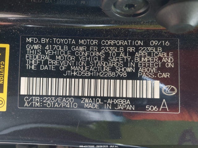 JTHKD5BH1H2288798 Lexus 2zr-fxe+3jm
