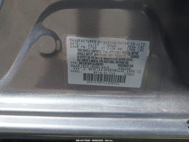 3N1CN7AP7JL838701 Nissan Versa