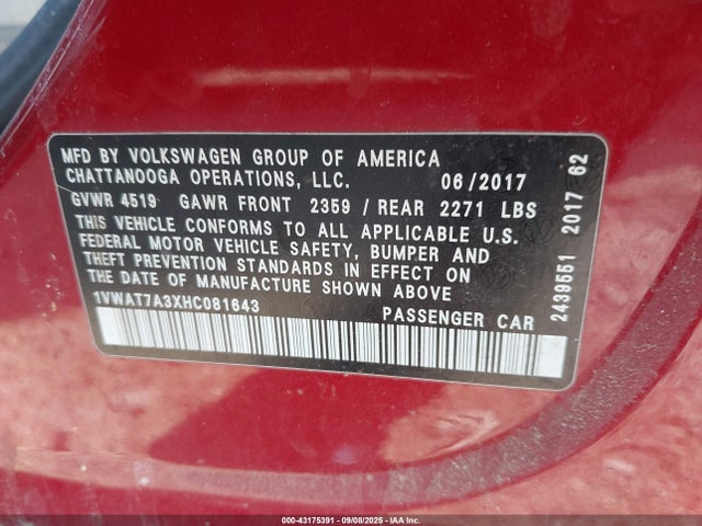 1VWAT7A3XHC081643 Volkswagen tsi