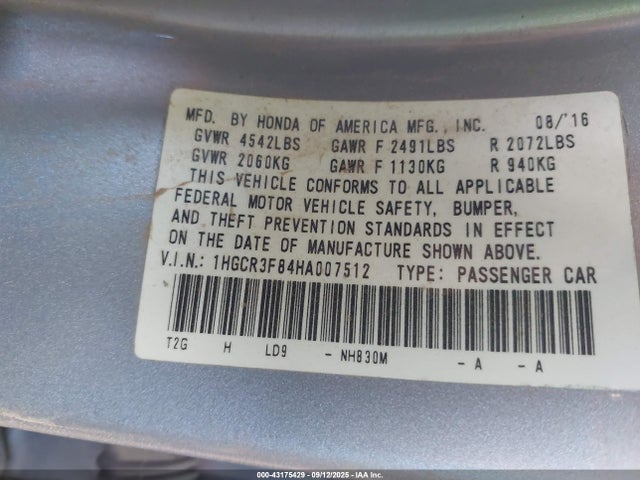 1HGCR3F84HA007512 Honda j35y1