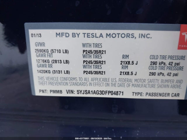 2013 TESLA MODEL S 5YJSA1AG3DFP04871 Photo 8
