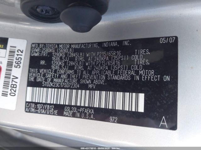 2007 TOYOTA SIENNA 5TDZK23C17S072304 Photo 8