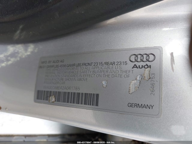 2002 AUDI A4 WAULC68E42A041765 Photo 8