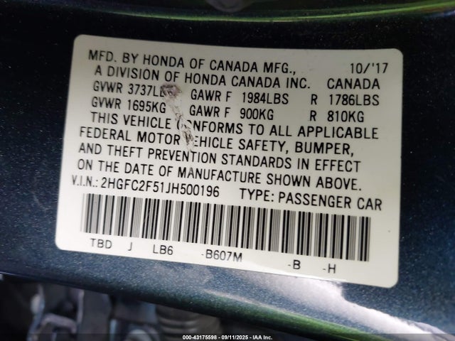 2HGFC2F51JH500196 Honda k20c2