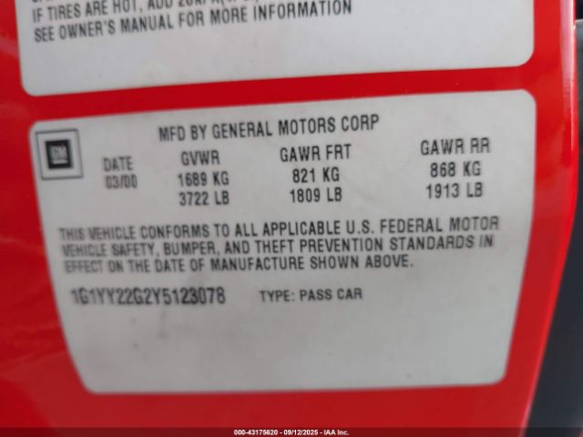 2000 CHEVROLET CORVETTE 1G1YY22G2Y5123078 Photo 8