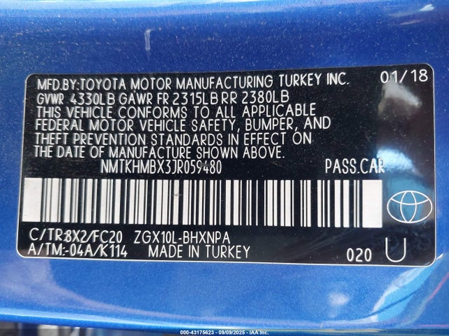 NMTKHMBX3JR059480 Toyota 3zr-fae
