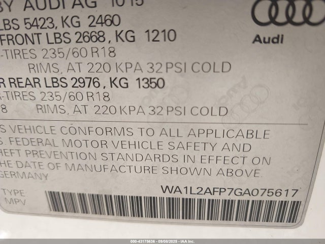 WA1L2AFP7GA075617 Audi 2.0t