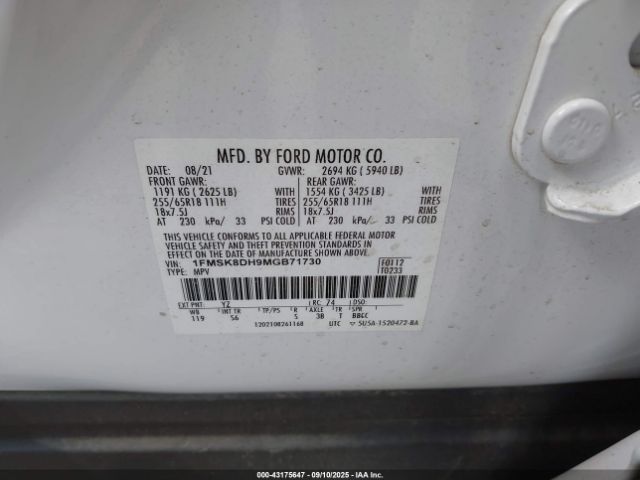 2021 FORD EXPLORER 1FMSK8DH9MGB71730 Photo 8