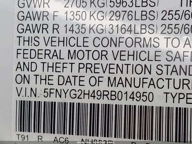 Honda j35y8 2024 5FNYG2H49RB014950 Image 9