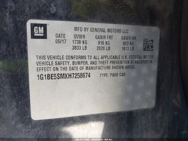 1G1BE5SMXH7258674 Chevrolet le2 -di: direct injection, vvt: variable valve timing, gen, alum
