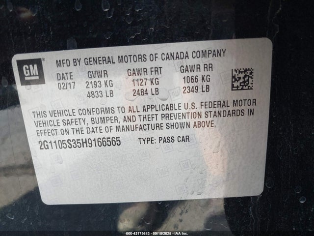 2G1105S35H9166565 Chevrolet lfx - sidi: spark ignited direct injection, vvt, e85 max, alum