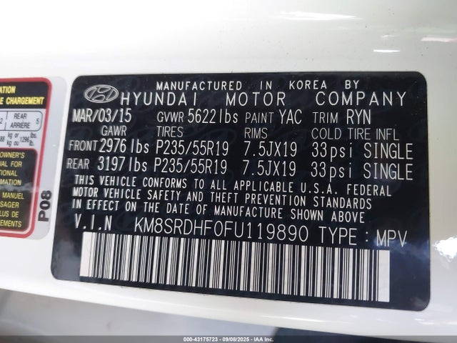 KM8SRDHF0FU119890 Hyundai dohc gdi lambda ii