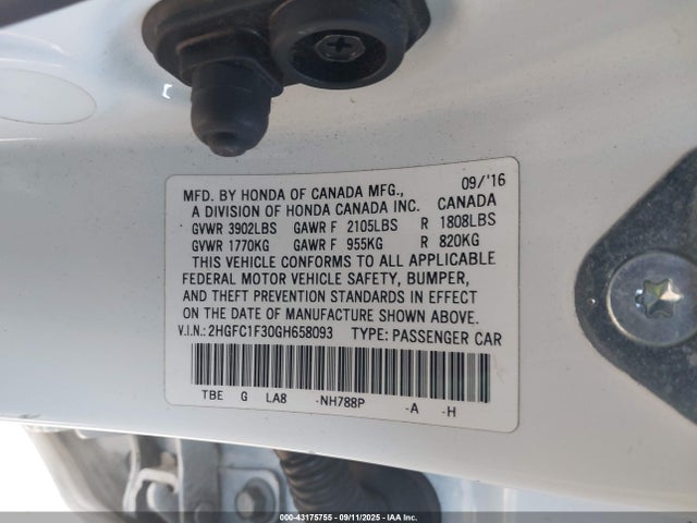 Honda l15b7 2016 2HGFC1F30GH658093 Image 9