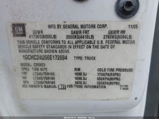 Продаж на аукціоні авто 2006 Chevrolet Silverado 2500hd Work Truck, vin: 1GCHC24U56E172684, номер лоту: 43175778