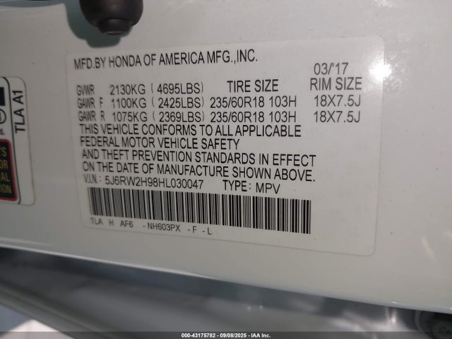 5J6RW2H98HL030047 Honda l15be
