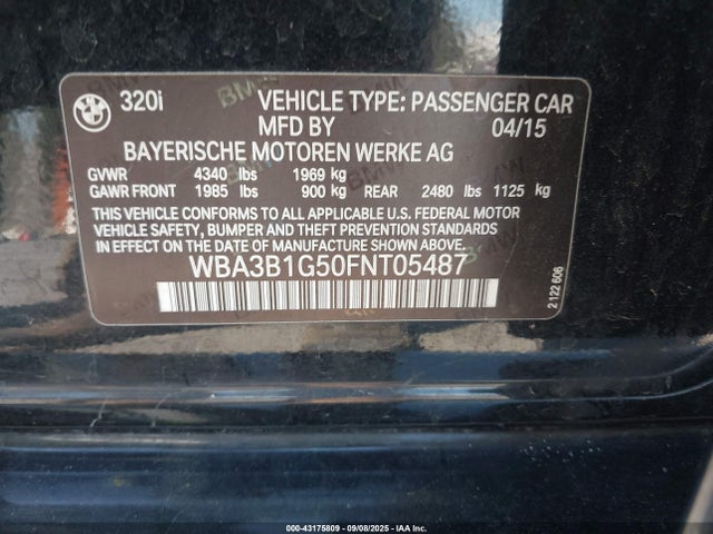 BMW 320i 2015 WBA3B1G50FNT05487 Image 9