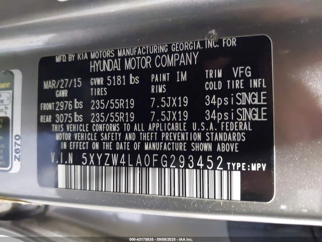 5XYZW4LA0FG293452 Hyundai dohc t-gdi theta-ii
