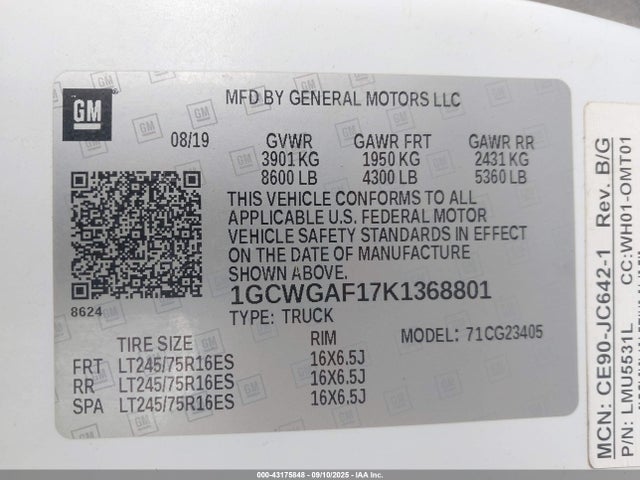 1GCWGAF17K1368801 Chevrolet lwn - direct injection, xlde