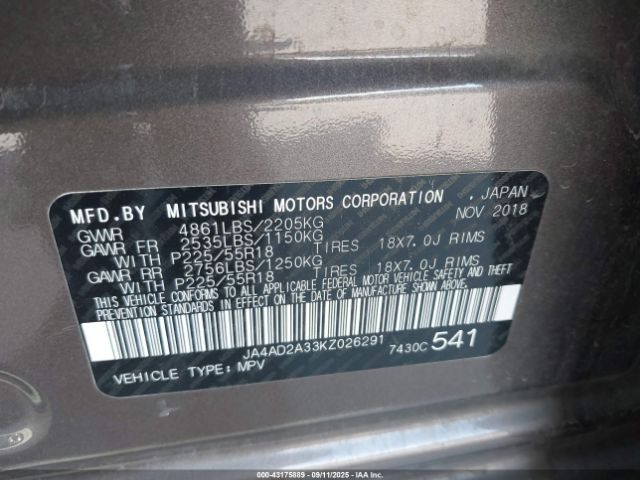 2019 MITSUBISHI OUTLANDER JA4AD2A33KZ026291 Photo 8