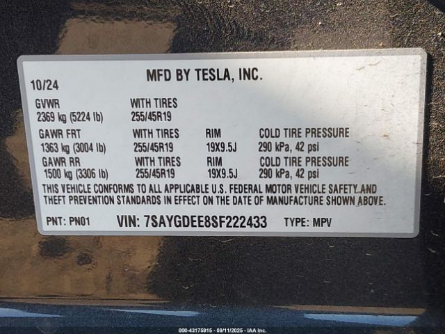 2025 TESLA MODEL Y 7SAYGDEE8SF222433 Photo 8