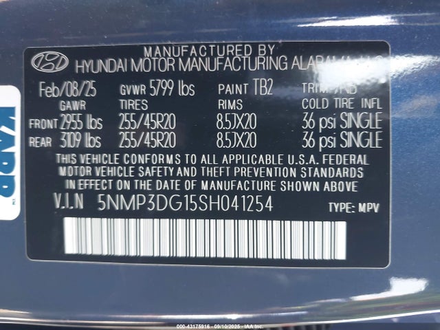 5NMP3DG15SH041254 Hyundai t-gdi gamma ii