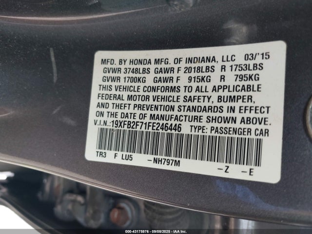 Honda r18z1 2015 19XFB2F71FE246446 Image 9