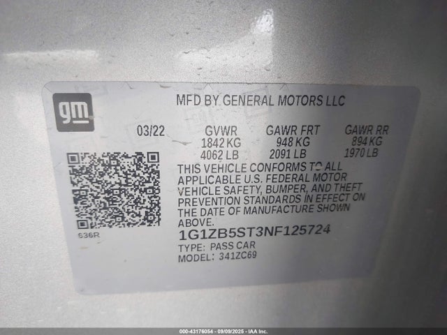 1G1ZB5ST3NF125724 Chevrolet lfv - direct injection, variable valve timing, gen 1 gmna