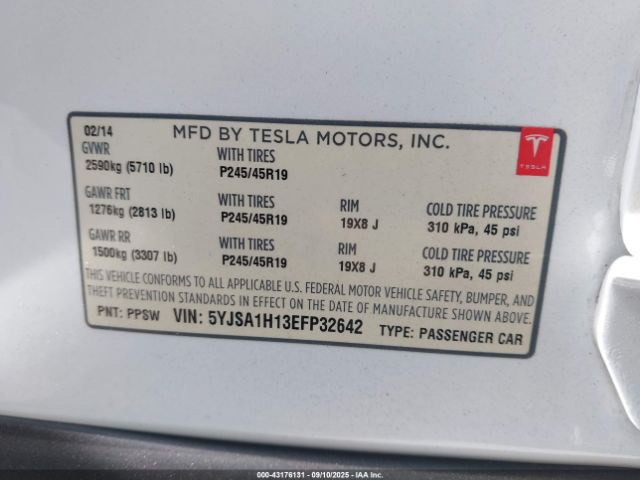 2014 TESLA MODEL S 5YJSA1H13EFP32642 Photo 8