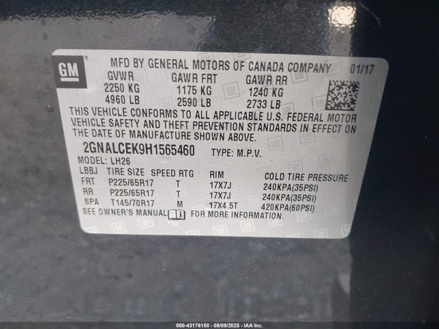2GNALCEK9H1565460 Chevrolet lea - sidi: spark ignited direct injection, e85 max, alum