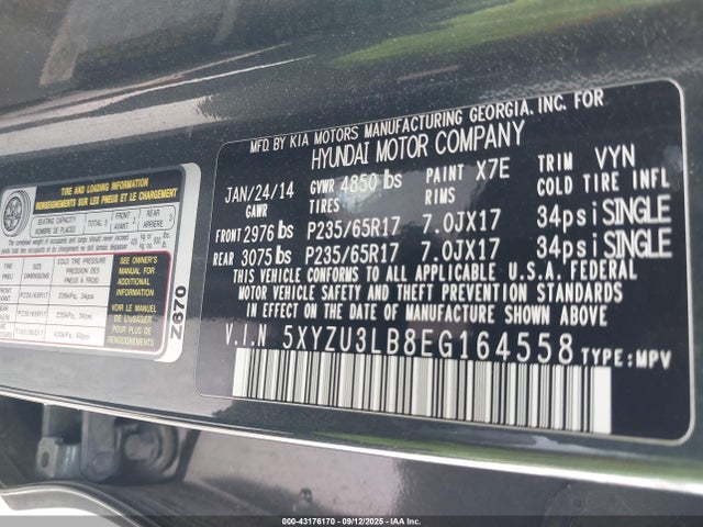 5XYZU3LB8EG164558 Hyundai gdi theta
