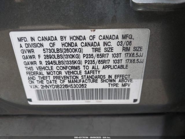 2006 ACURA MDX 2HNYD18226H530262 Photo 8