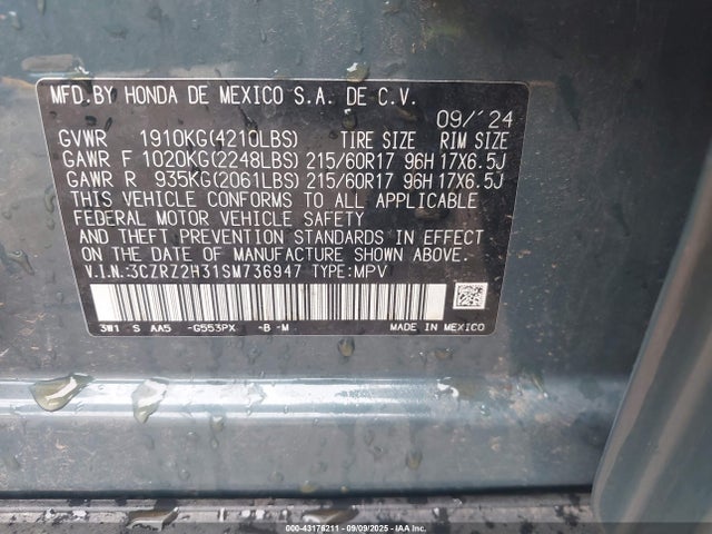 Aukcja sprzedaży 2025 Honda Hr-v Awd Lx, vin: 3CZRZ2H31SM736947, numer aukcji: 43176211