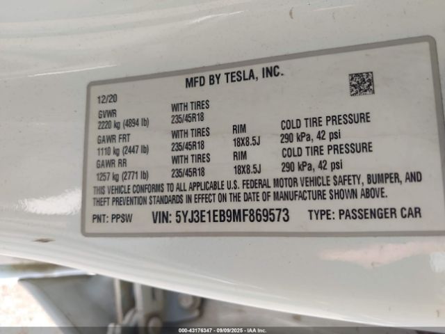 2021 TESLA MODEL 3 5YJ3E1EB9MF869573 Photo 8