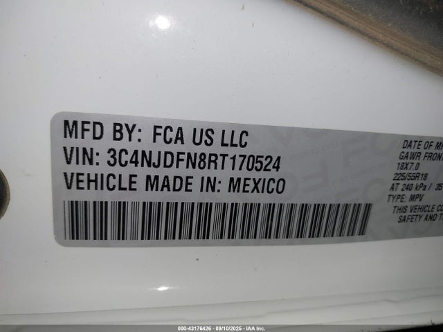 2024 Jeep Compass Latitude Lux Fwd მანქანა იყიდება აუქციონზე, vin: 3C4NJDFN8RT170524, აუქციონის ნომერი: 43176426