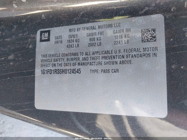 1G1FD1RS6H0124545 Chevrolet lgx - di: direct injection, vvt: variable valve timing, alum, gen 2