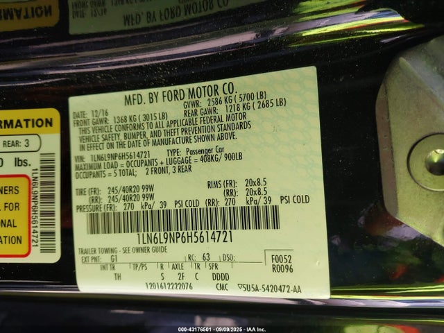 1LN6L9NP6H5614721 Lincoln 2.7l gtdi