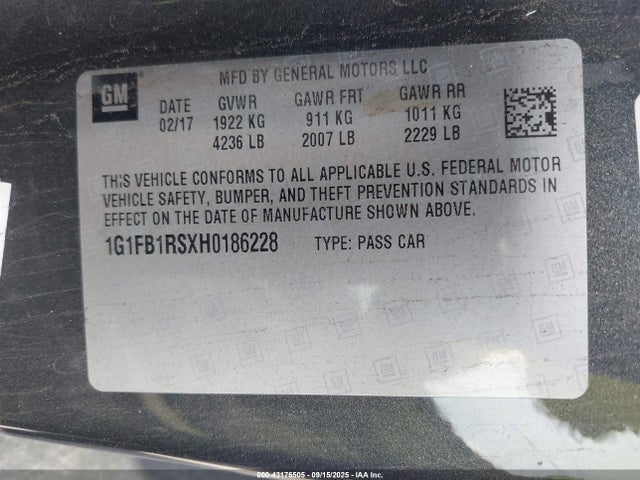 1G1FB1RSXH0186228 Chevrolet lgx - di: direct injection, vvt: variable valve timing, alum, gen 2