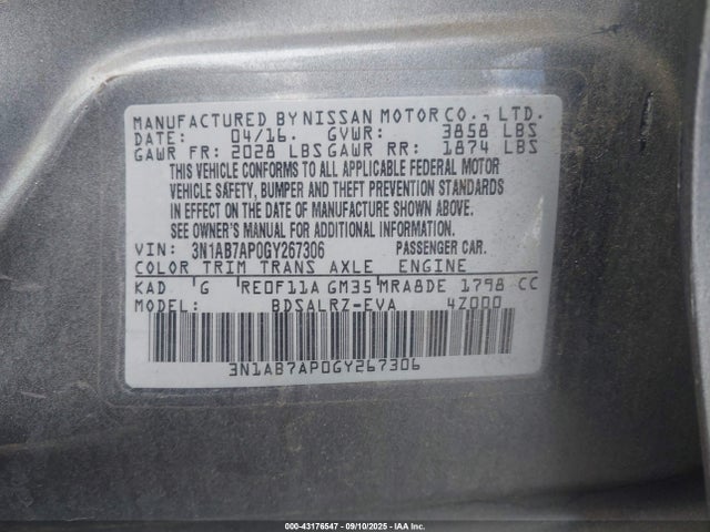 3N1AB7AP0GY267306 Nissan 2016