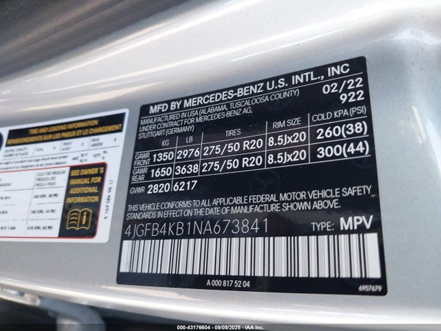 Mercedes-Benz m264 2022 4JGFB4KB1NA673841 Image 9