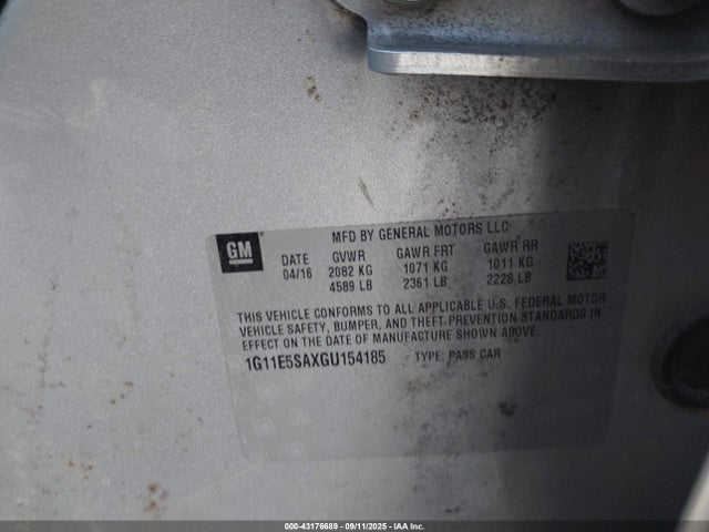 1G11E5SAXGU154185 Chevrolet lcv -sidi, dcvcp, vvt, dcvcp, e85 max, e0-e100, aluminum