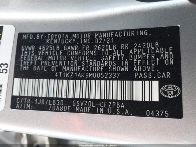 4T1KZ1AK9MU052337 Toyota 2gr-fks