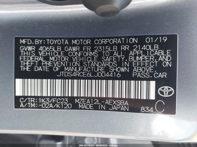 JTDS4RCE6LJ004416 Toyota m20-fks