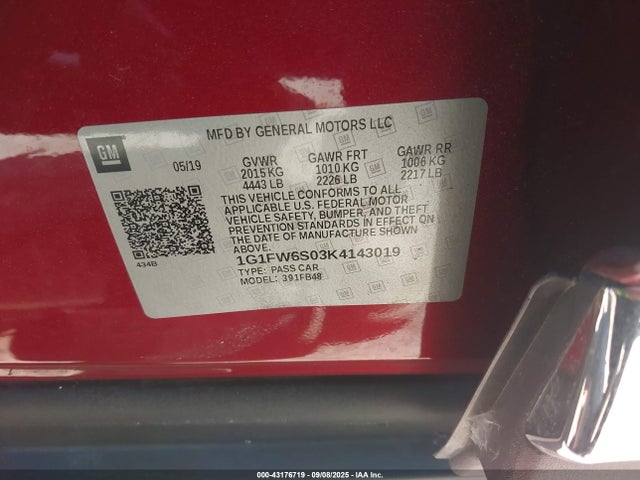 1G1FW6S03K4143019 Chevrolet 2019