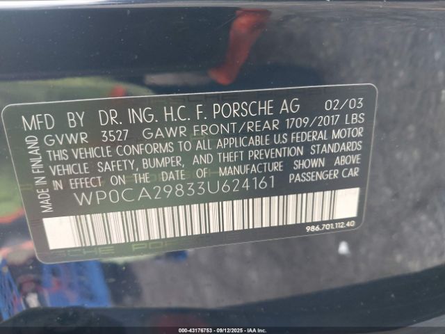 2003 PORSCHE BOXSTER WP0CA29833U624161 Photo 8